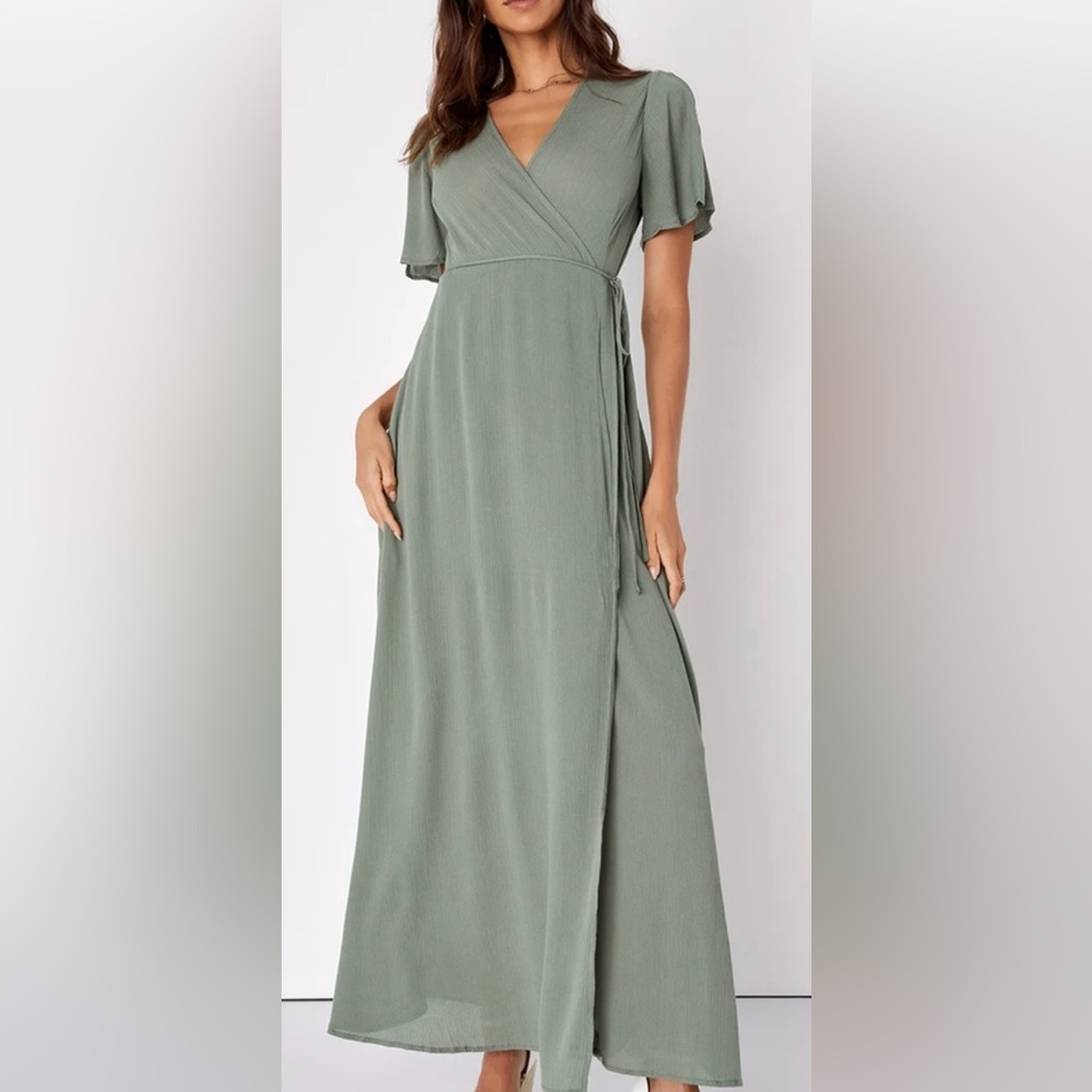 Small Lulus Green Maxi Wrap Dress
